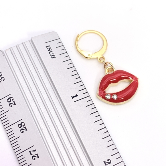 Red Lips with Rhinestones Earrings - Picture 5 of 5